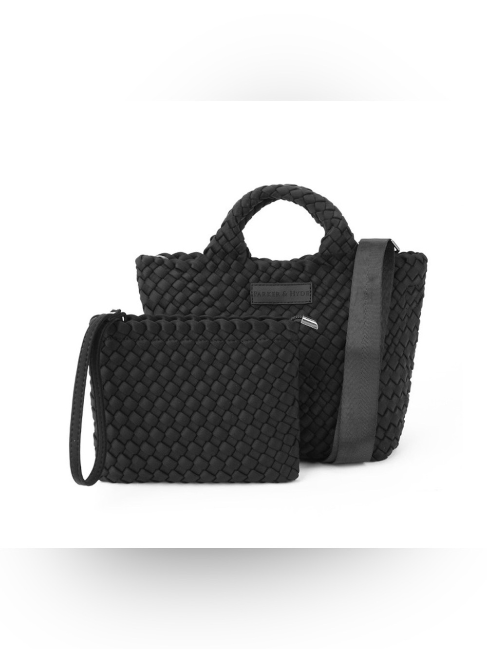 Parker & Hyde Woven Mini Tote Jet Black Crossbody Wristlet Bag